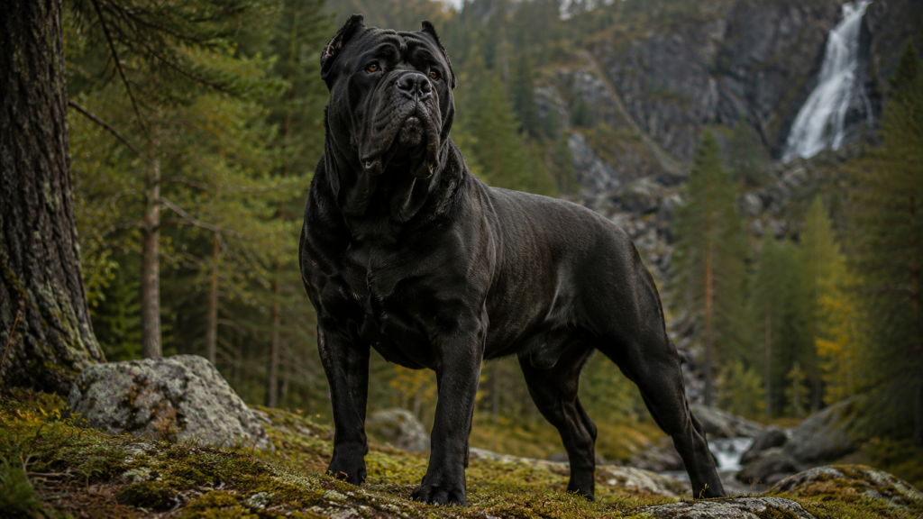 Велика чорна собака Cane Corso на природі